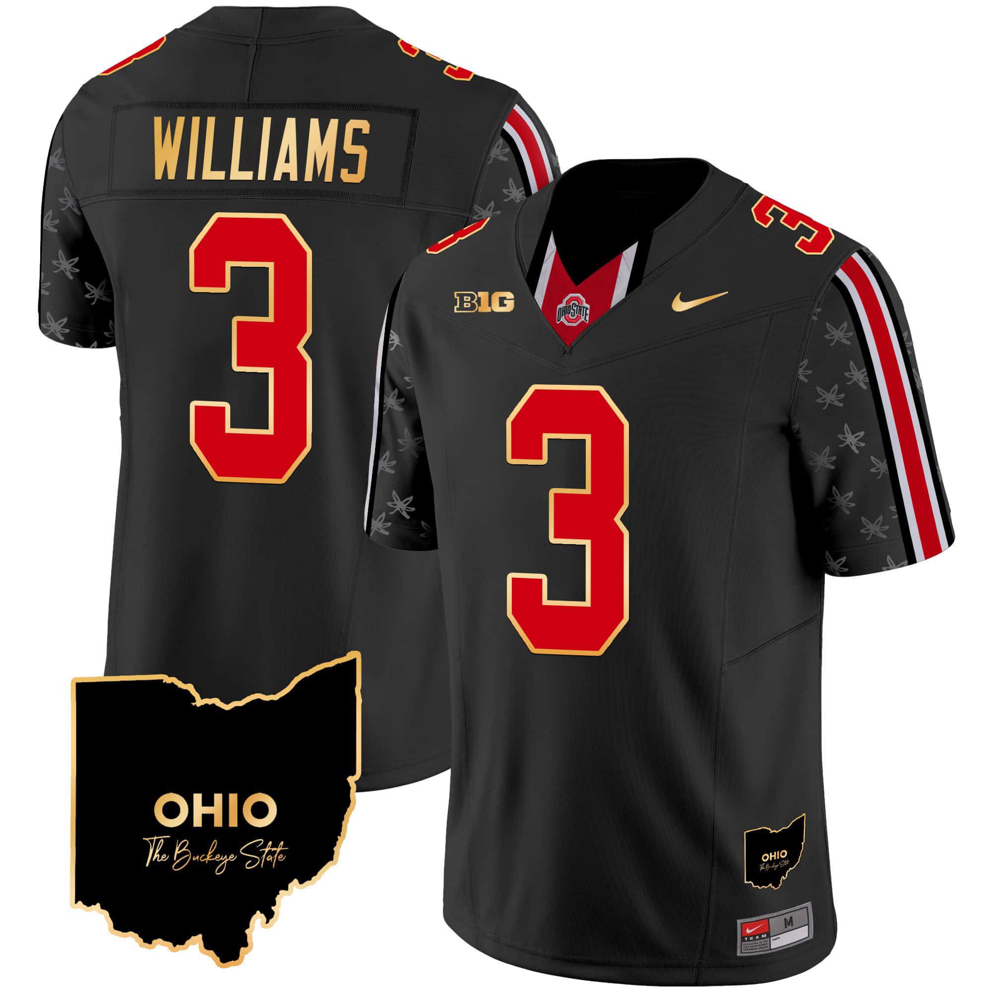 Men Ohio State Buckeyes #3 Williams Black 2024 Nike Home Patch Gold Trim Vapor Limited NCAA Jersey->indianapolis colts->NFL Jersey